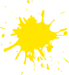 A bright yellow Splatball paint splatter with irregular edges and drips radiating outward on a transparent background.